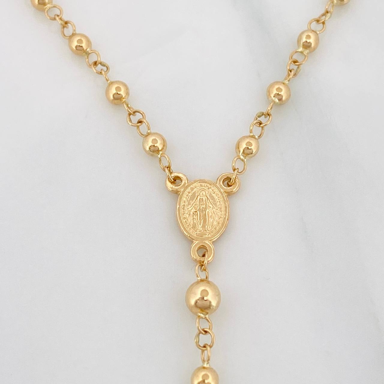 Rosario Virgen Milagrosa Cruz Cristo 6.25g / 50 cm / 3mm Oro Amarillo 18K