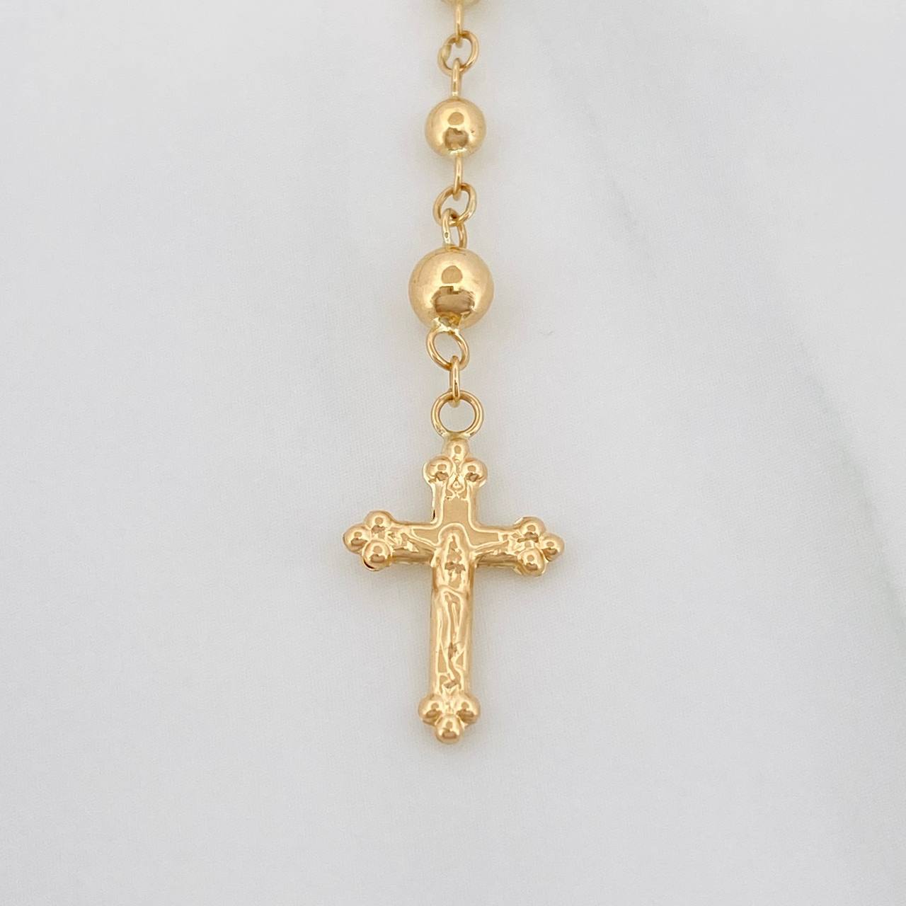 Rosario Virgen Milagrosa Cruz Cristo 6.25g / 50 cm / 3mm Oro Amarillo 18K