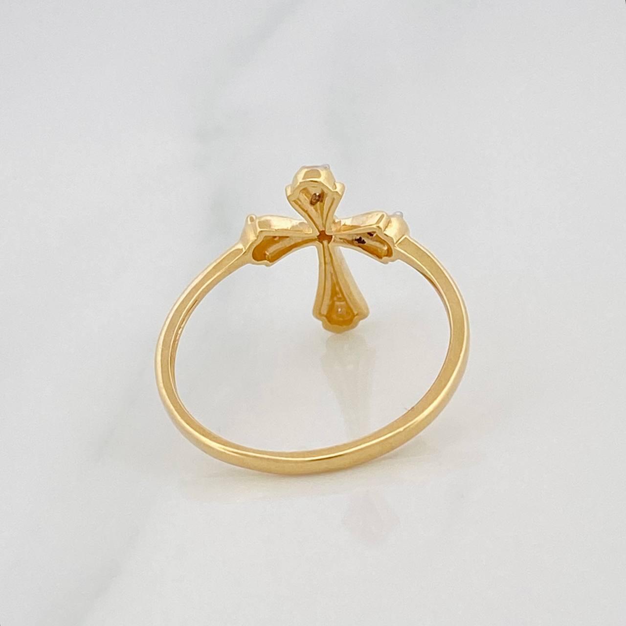 Anillo Cruz 1.9g / T6 3/4 Dos Oros Amarillo Blanco 18K