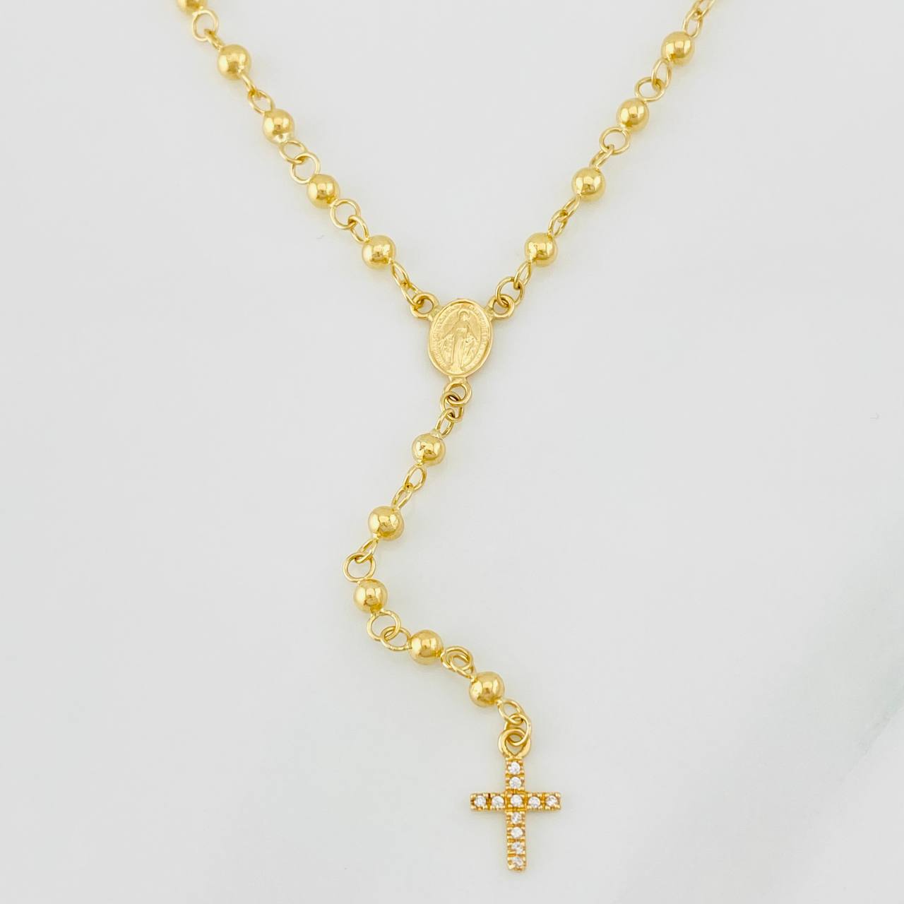 Rosario Virgen Milagrosa Cruz 7.25g / 45cm / 4mm-3mm Oro Amarillo 18K
