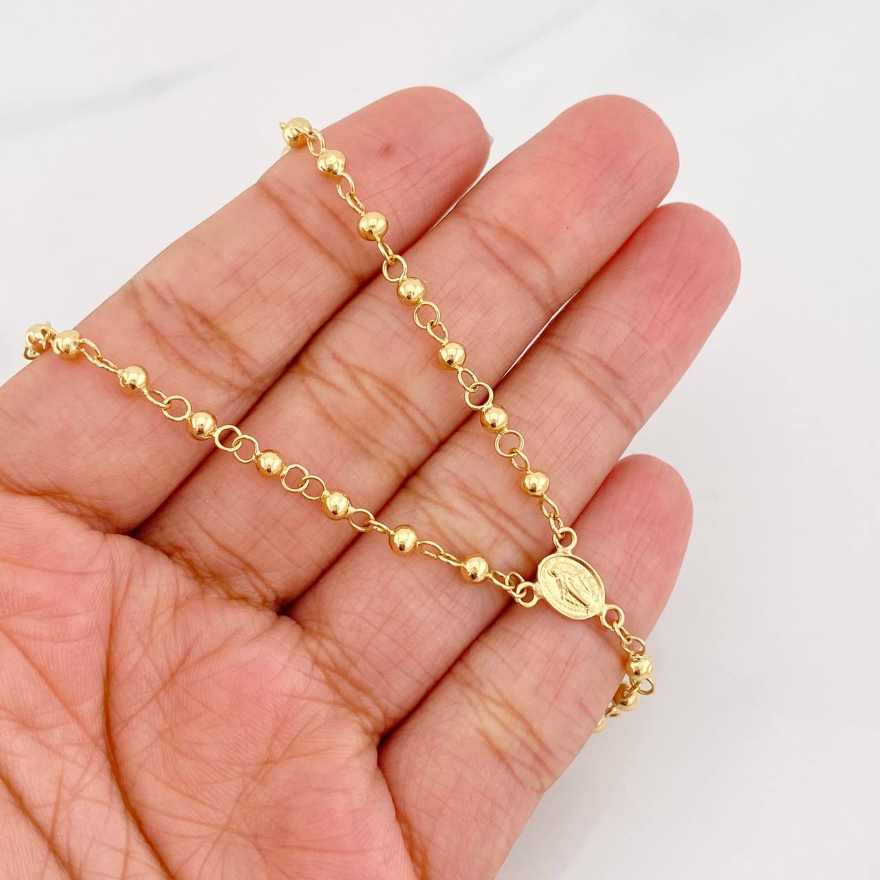 Rosario Virgen Milagrosa Cruz 7.25g / 45cm / 4mm-3mm Oro Amarillo 18K