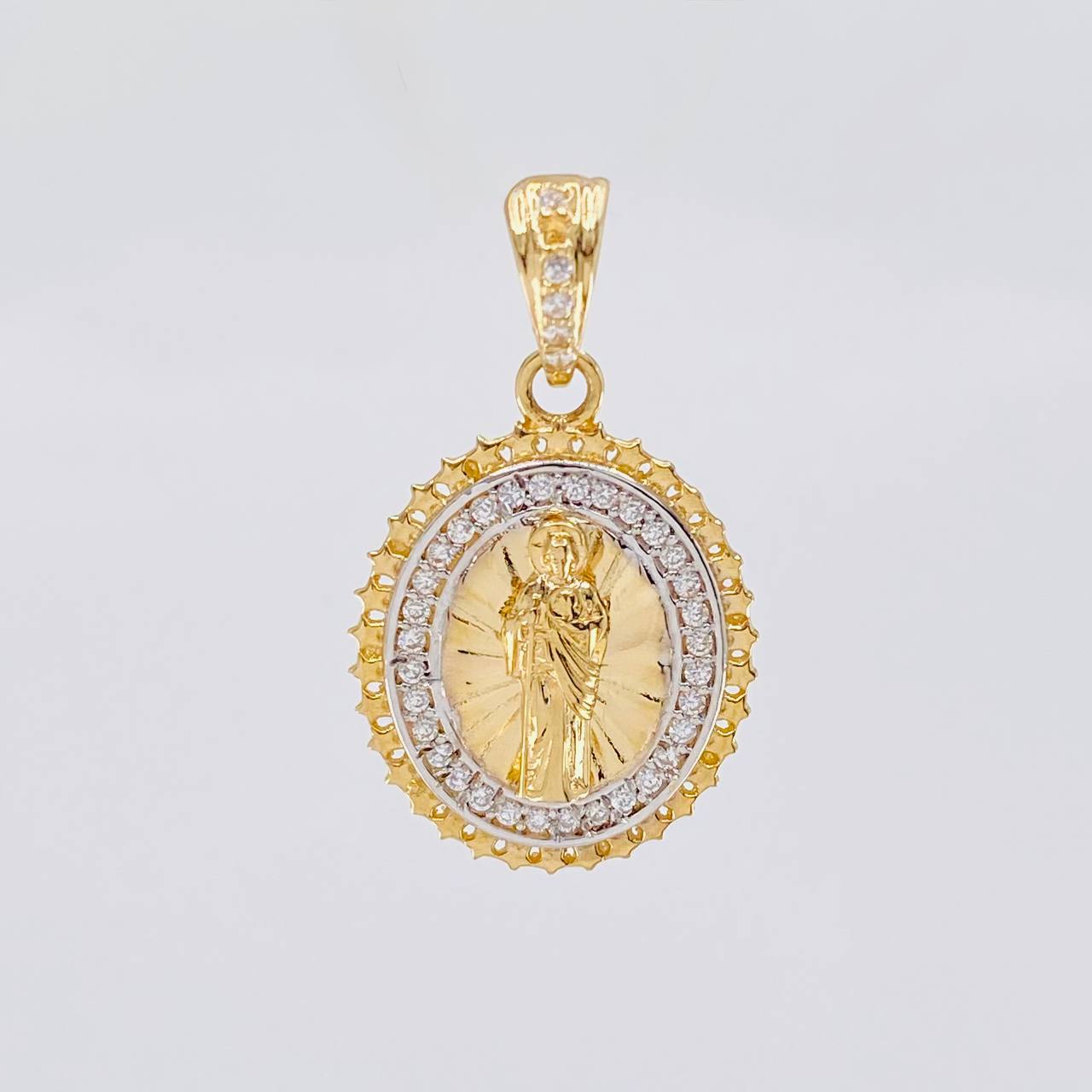 Dije Borde Estrellado San Judas 2.95g / 2.6cm Dos Oros Amarillo Blanco 18K