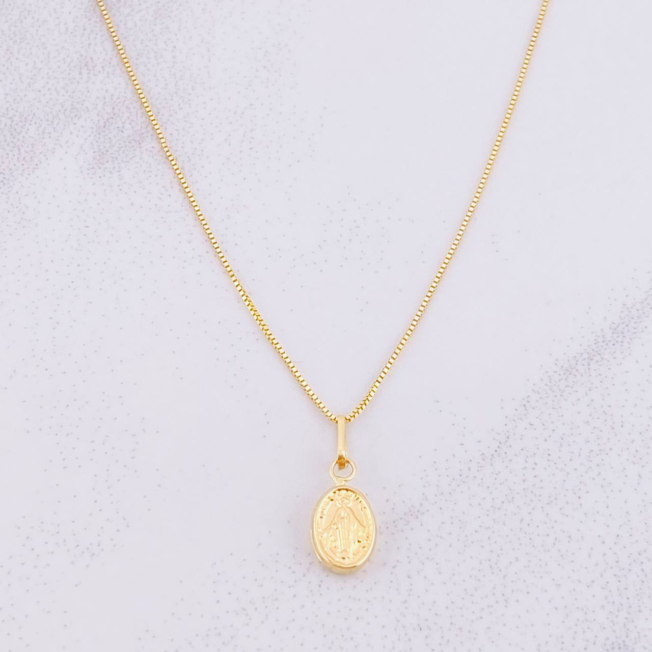 Set Cadena Veneciana + Dije Virgen Milagrosa / 1.4g / 45cm Oro Amarillo 18K
