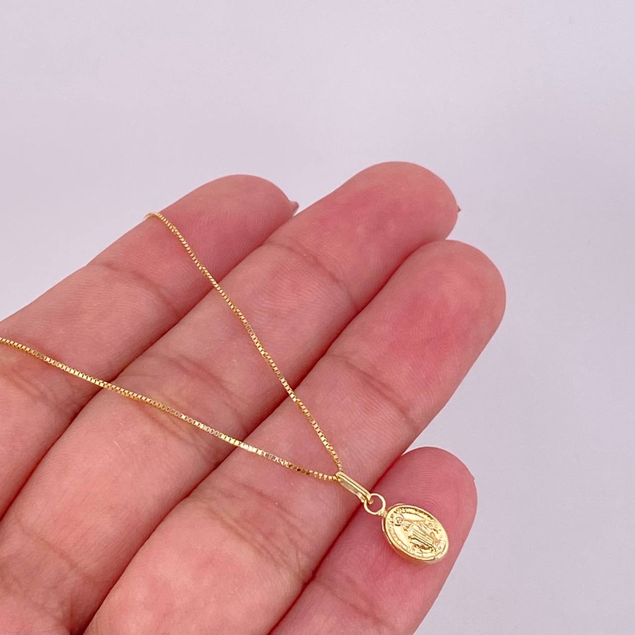 Set Cadena Veneciana + Dije Virgen Milagrosa / 1.4g / 45cm Oro Amarillo 18K