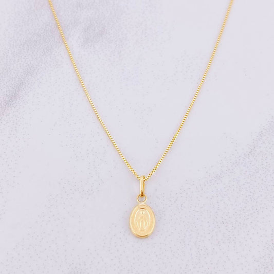 Set Cadena Veneciana + Dije Virgen Milagrosa / 1.3g / 45cm Oro Amarillo 18K