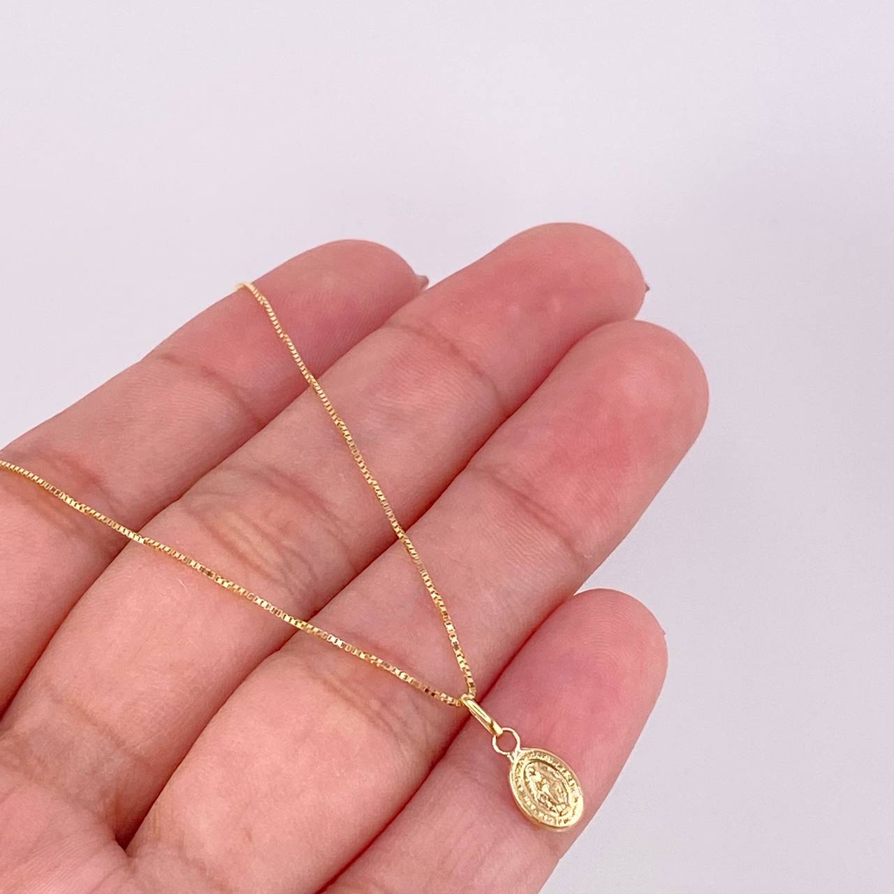 Set Cadena Veneciana + Dije Virgen Milagrosa / 1.35g / 45cm Oro Amarillo 18K
