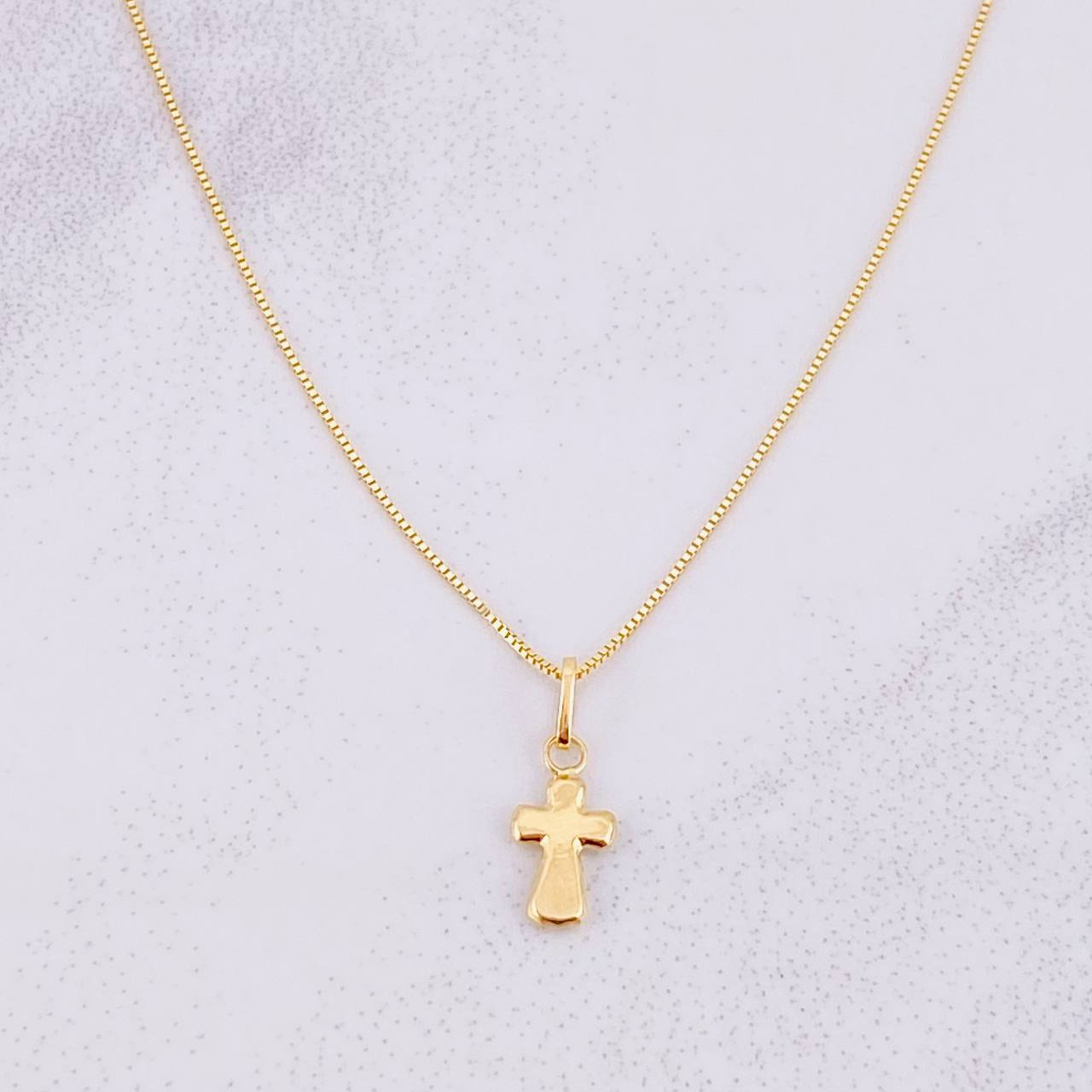 Set Cadena Veneciana + Dije Cruz Puntas Curvas / 1.3g / 45cm Oro Amarillo 18K