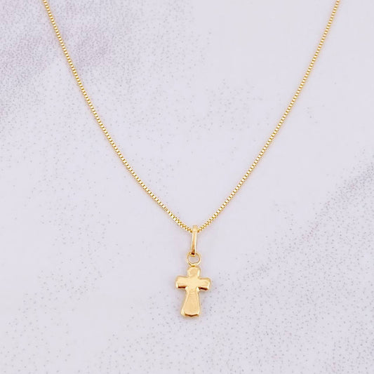Set Cadena Veneciana + Dije Cruz Puntas Curvas / 1.35g / 45cm Oro Amarillo 18K