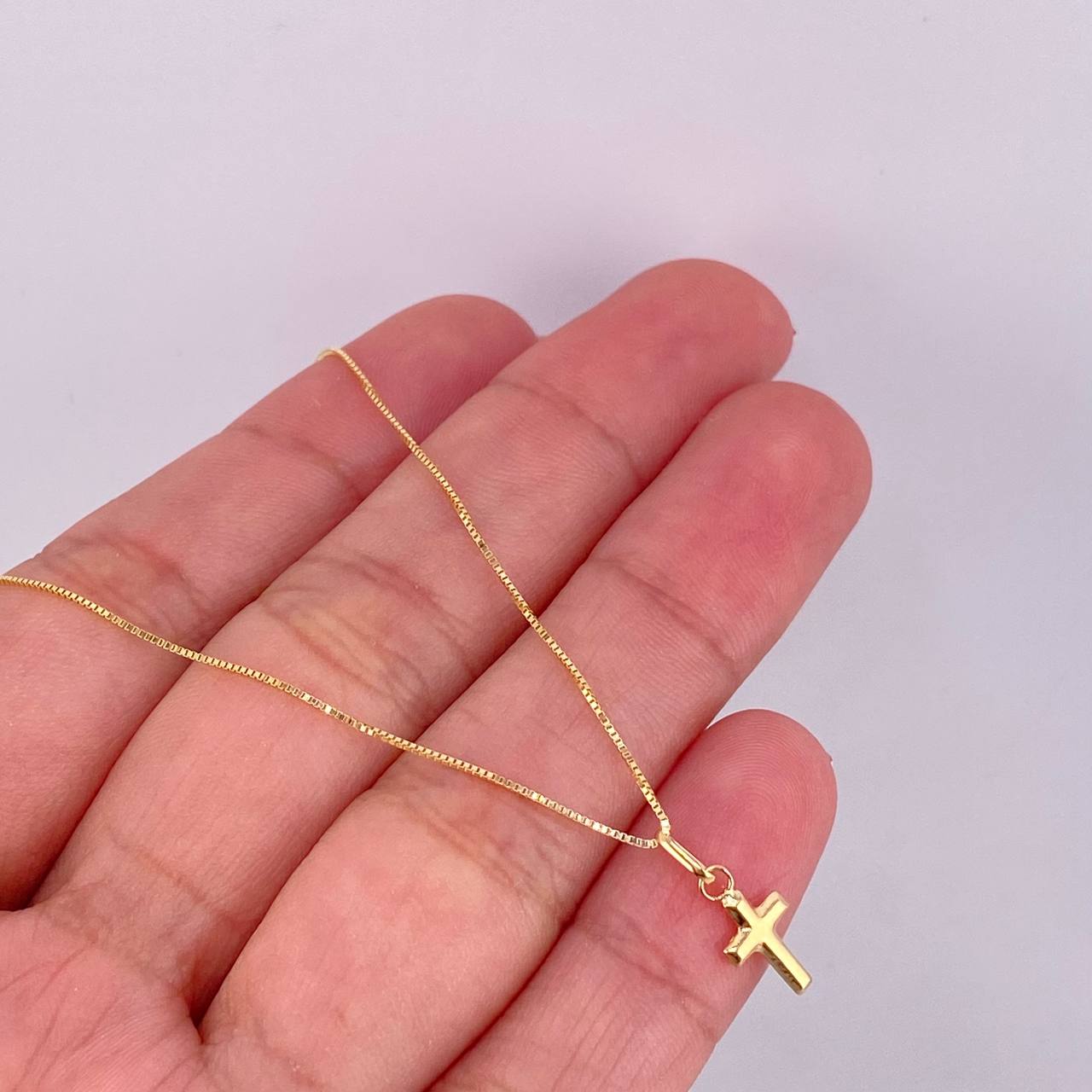 Set Cadena Veneciana + Dije Cruz / 1.3g / 45cm Oro Amarillo 18K
