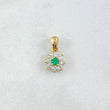 Dije Flor Ocho Petalos 0.85gr / 1.3cm / Esmeralda 8pts Diamantes 28pts Oro Amarillo 18K (Joya) ©