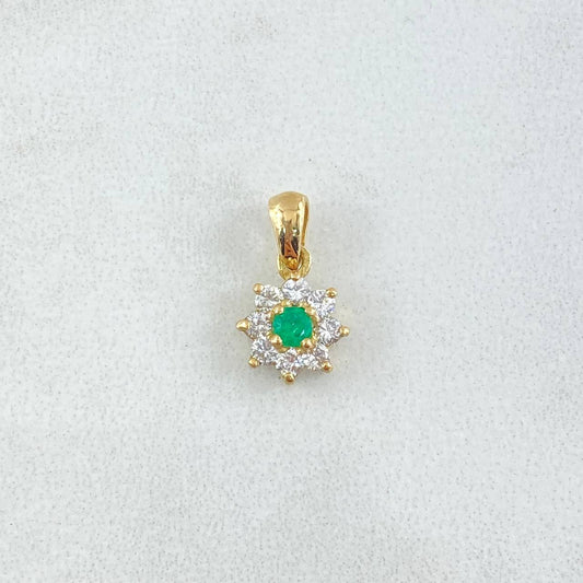 Dije Flor Ocho Petalos 0.85gr / 1.3cm / Esmeralda 8pts Diamantes 28pts Oro Amarillo 18K (Joya) ©
