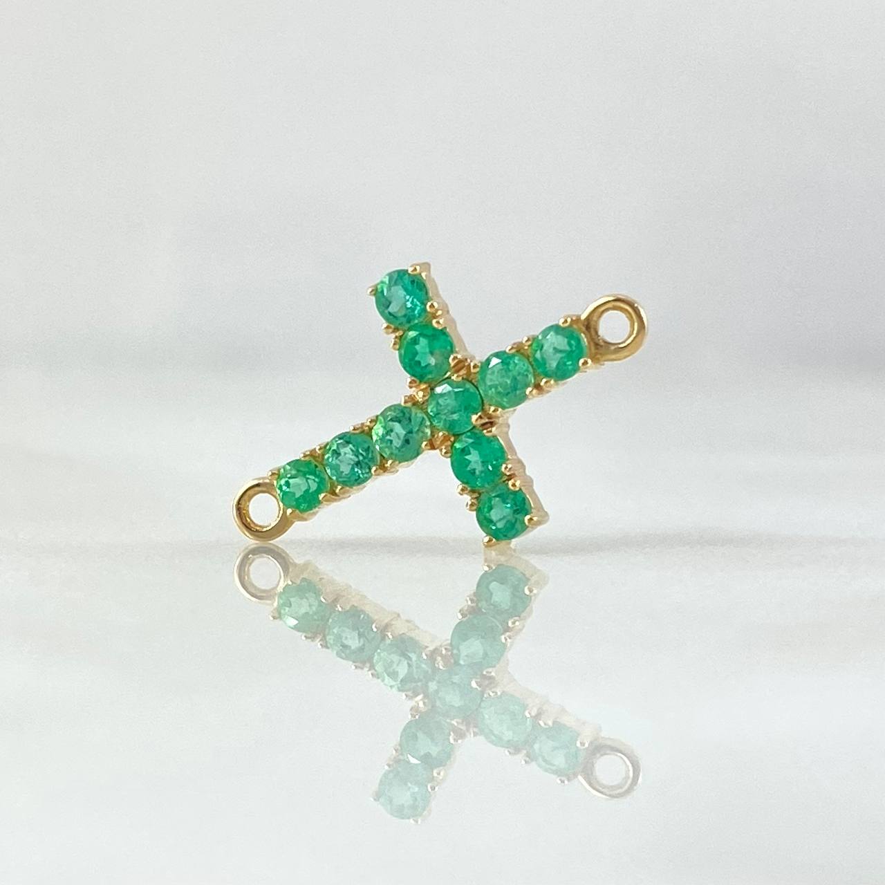 Herraje Crúz Tupida 0.9gr / 1.8cm / Esmeraldas 33pts  Oro Amarillo 18K (Joya) ©