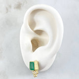 Topos Cuadrado Tri-Punteado 3.95gr / 1.4cm / Esmeraldas 1.2 Qts Circones Blancos Oro Amarillo 18K (Joya) ©