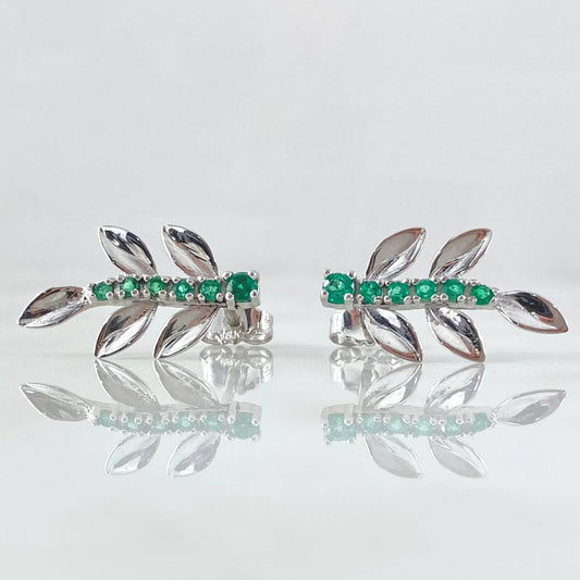 Topos Hojas de Muerdago 2.5gr / 2cm / Esmeraldas 30pts Oro Blanco 18K (Joya) ©