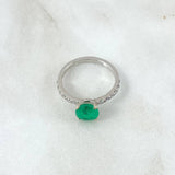 Anillo Solitario Redondo 2.25gr / T6 1/2 / Esmeralda 1.34Qts Diamantes 24pts Oro Blanco 18K (Joya) ©