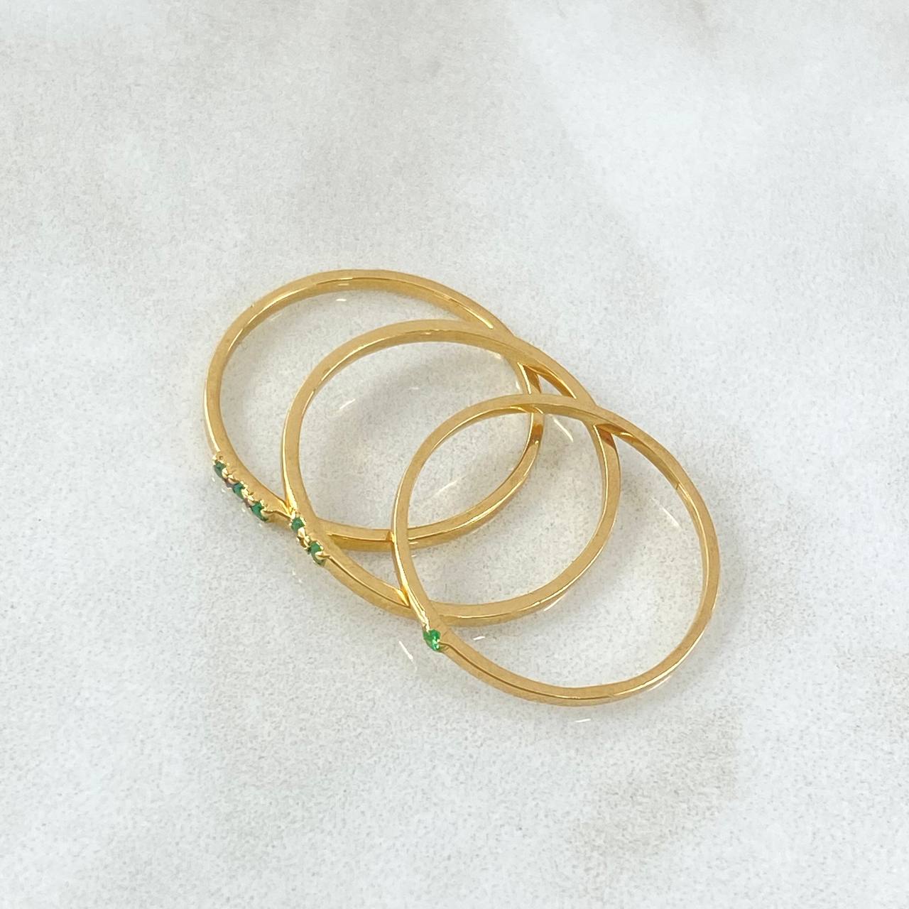 Anillo Triple Secuencial 3.1gr / T7 3/4 / Esmeraldas 18pts Oro Amarillo 18K (Joya) ©