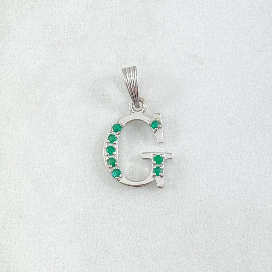 Dije Letra G 1.1gr / 2cm / Esmeraldas 12pts Oro Blanco 18K (Joya) ©