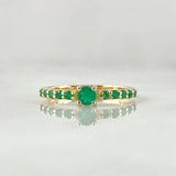 Anillo Solitario Lineas Tupidas 2.45gr / T6 1/4 / Esmeraldas 36pts Oro Amarillo 18K (Joya) ©