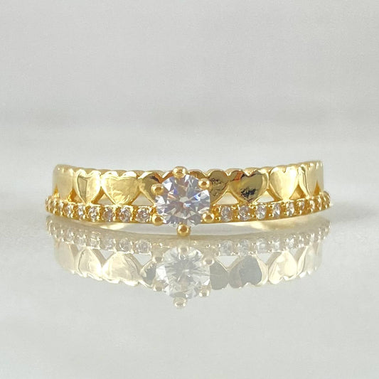 Anillo Solitario Carril Corazones 2.2gr / T7 3/4 / Oro 18K