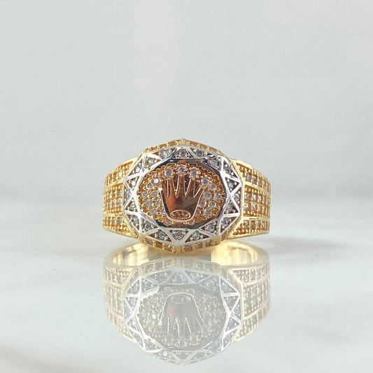 Anillo Corona RX En Caleidoscopio 7gr / T9 1/4 / Circones Blancos Tres Oros 18K *