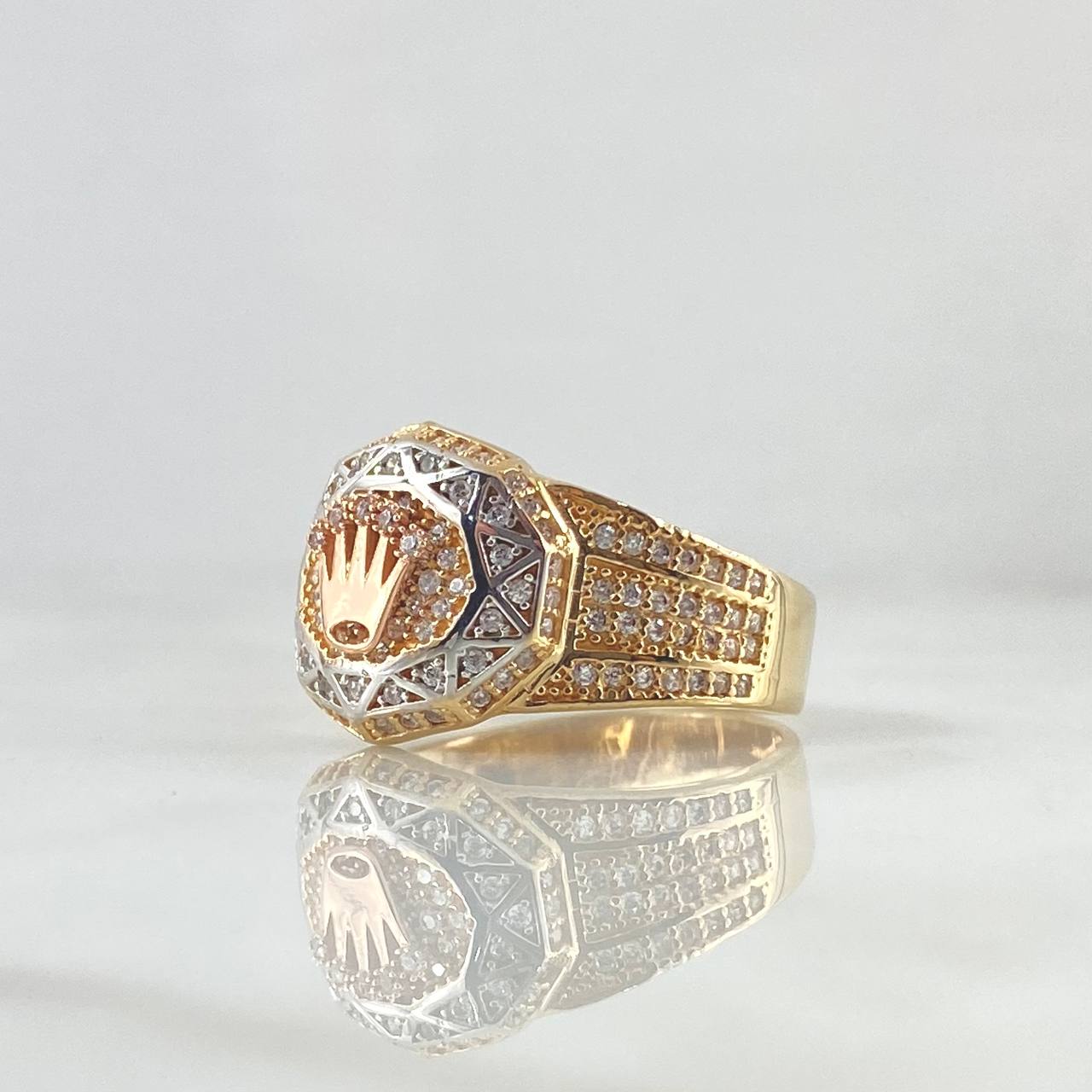 Anillo Corona RX En Caleidoscopio 7.9gr / T9 1/4 / Circones Blancos Tres Oros 18K *