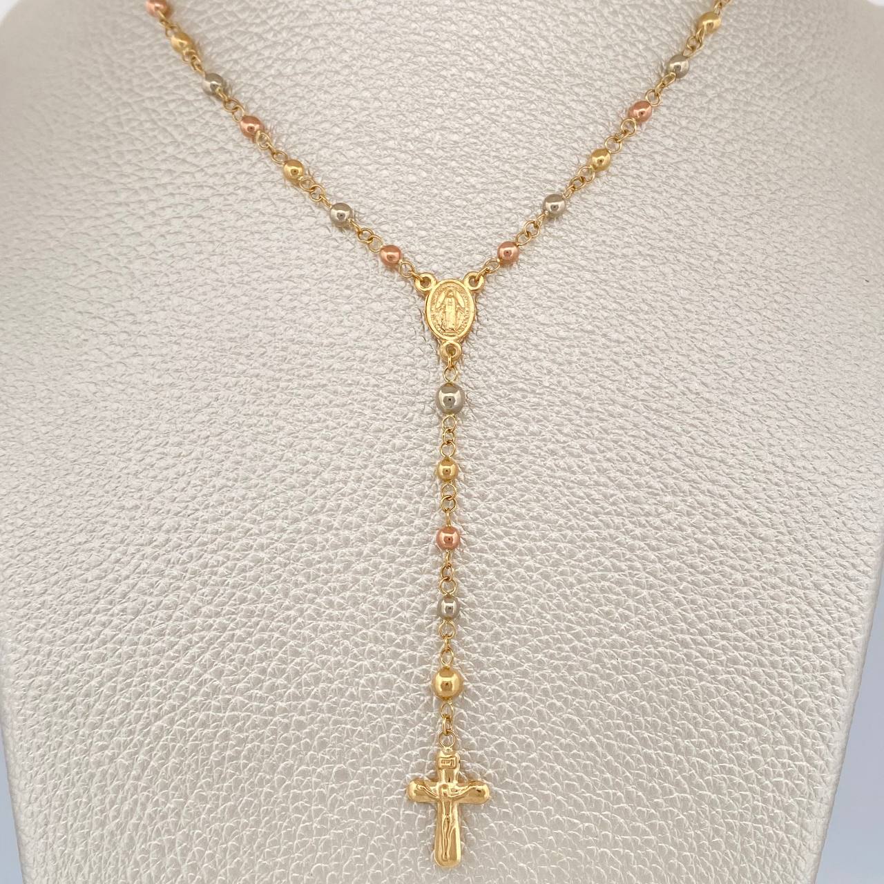 Rosario Virgen Milagrosa Cruz Cristo  5.8gr / 64cm / Tres Oros 18K $
