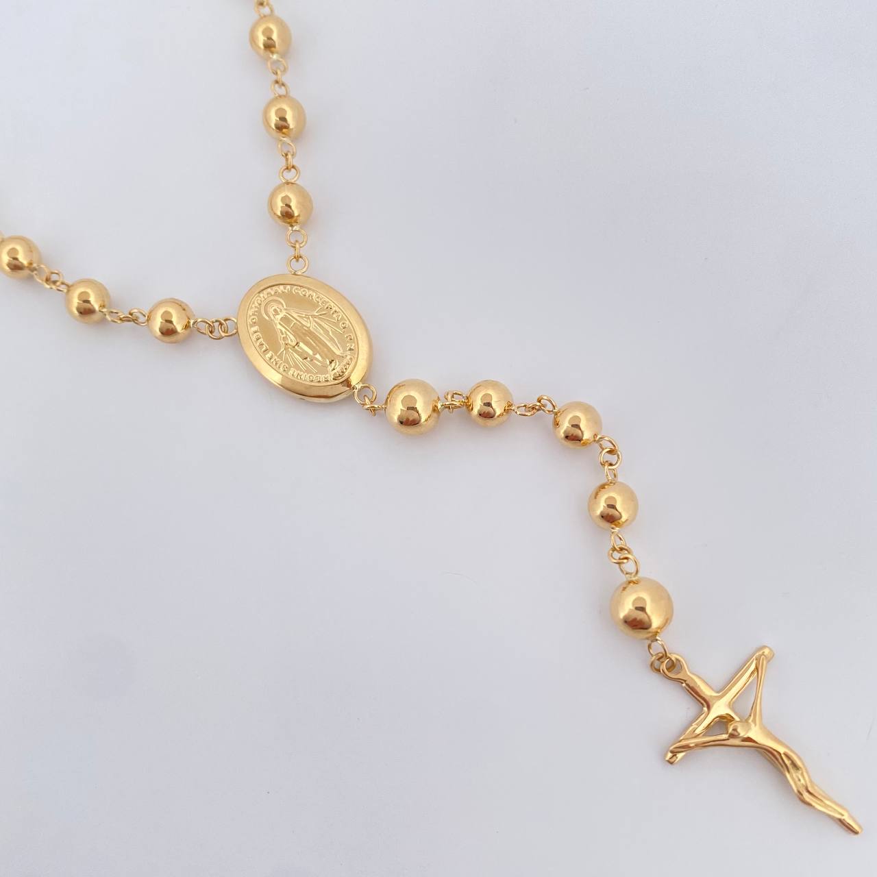 Rosario Virgen Milagrosa Cruz Cristo  12.2gr / 77cm / Oro Amarillo 18K $