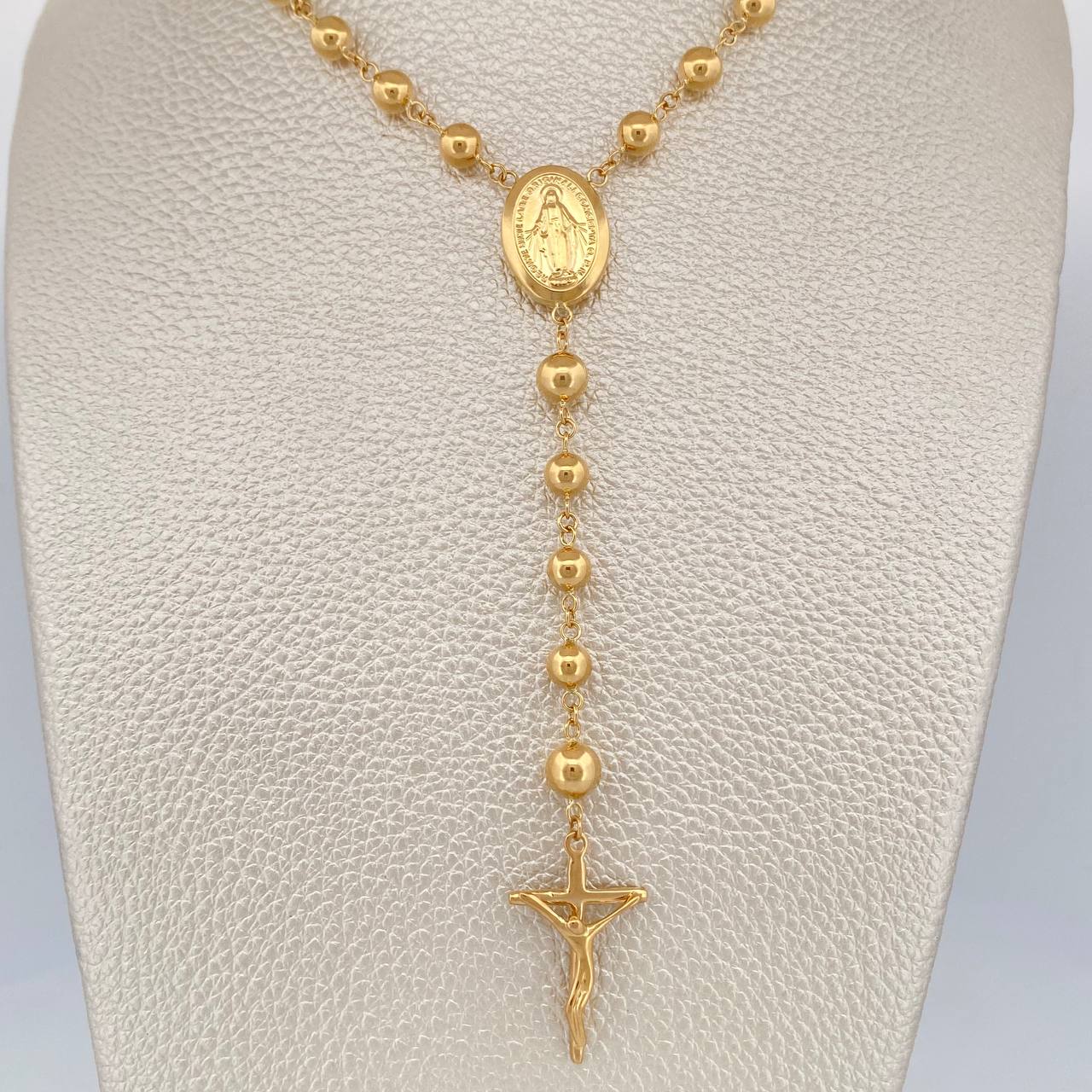 Rosario Virgen Milagrosa Cruz Cristo  12.2gr / 77cm / Oro Amarillo 18K $