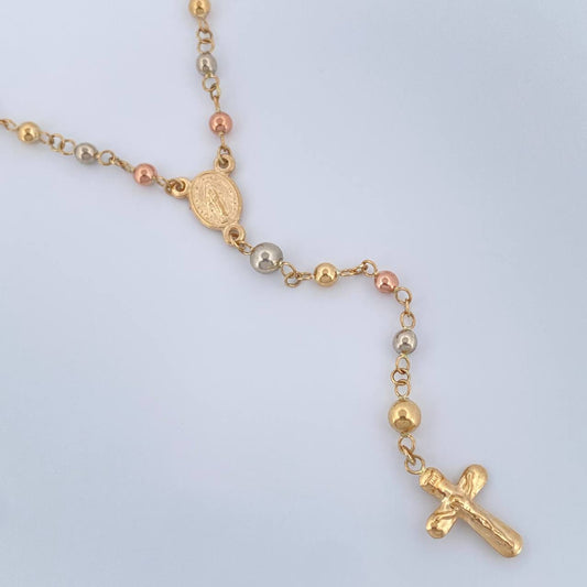 Rosario Virgen Milagrosa Cruz Cristo 6gr / 52cm / 4mm-3mm Tres Oros 18K $