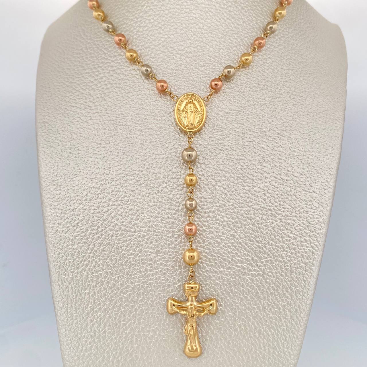Rosario Virgen Milagrosa Cruz Cristo 12.25gr / 53.8cm / 6mm-5mm Tres Oros 18K $