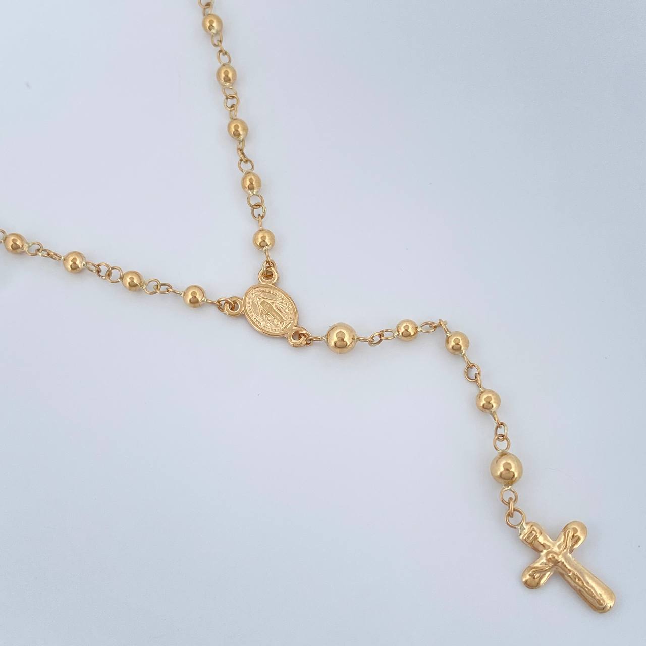 Rosario Virgen Milagrosa Cruz Cristo 6gr / 50.3cm / 4mm-3mm Oro Amarillo 18K $