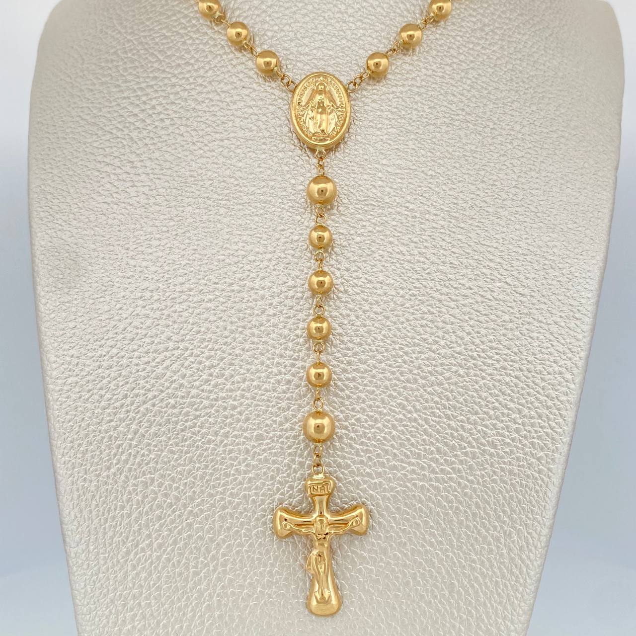 Rosario Virgen Milagrosa Cruz Cristo 12.95gr / 54.2cm / 5mm Oro Amarillo 18K $
