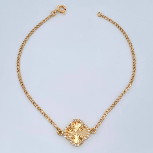 Pulso Trebol Aro Seguido 2.4gr / 19.2cm / 1.5mm Oro Amarillo 18K &