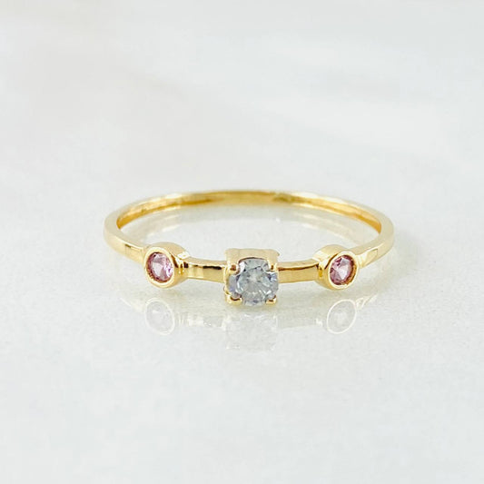 Anillo Solitario Dos Ojos 0.9gr / T7 / Oro Amarillo 18K *