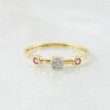 Anillo Solitario Dos Ojos 0.9gr / T7 / Oro Amarillo 18K *