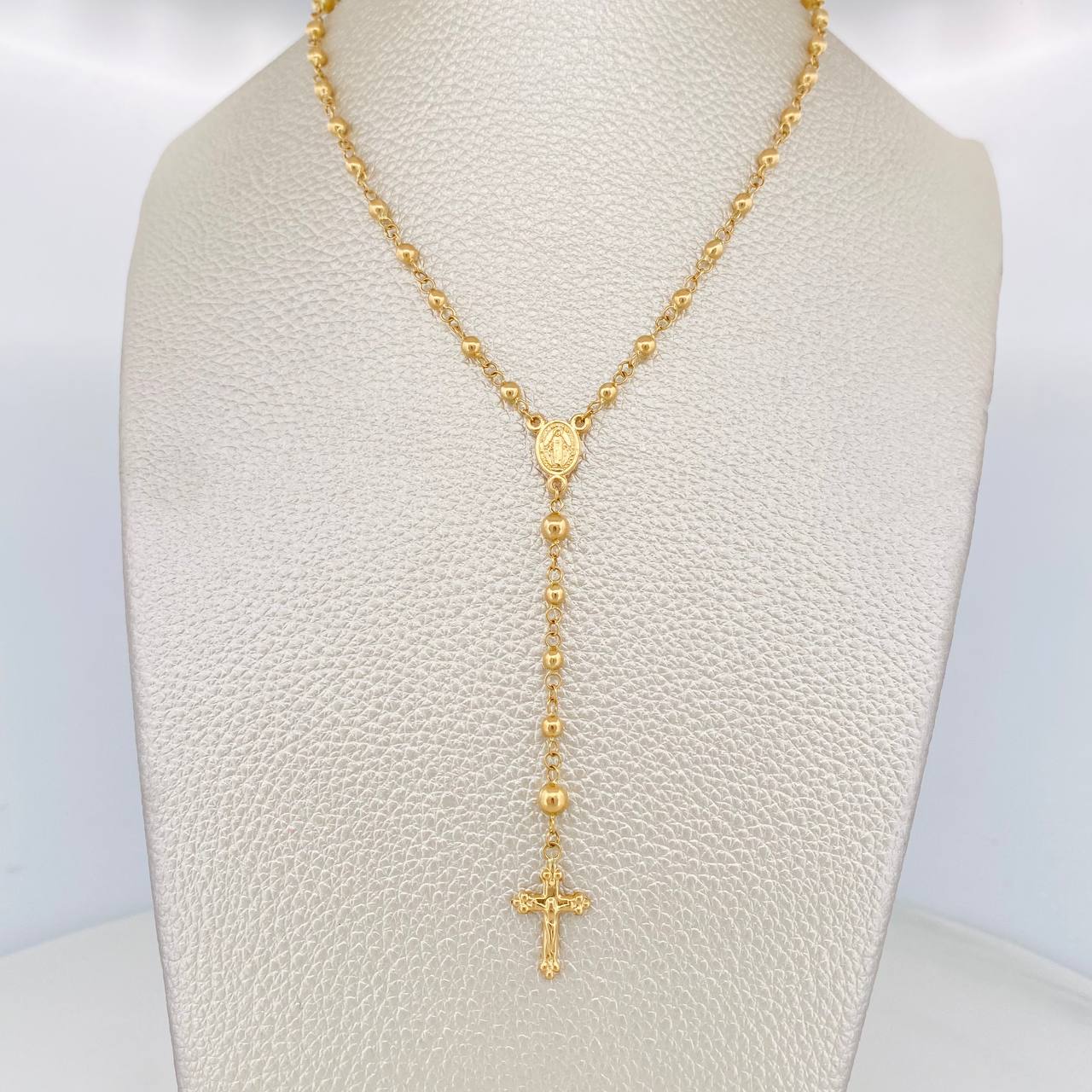 Rosario Virgen Milagrosa Cruz Cristo 6.25g / 50 cm / 3mm Oro Amarillo 18K