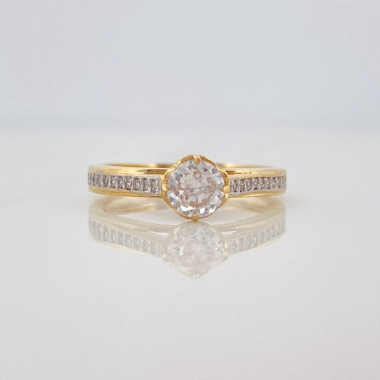 Anillo Solitario Puente 2.5g / T6 1/2 Dos Oros Amarillo Blanco 18K