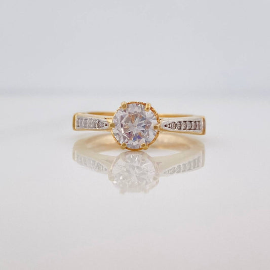Anillo Solitario Puente 3.5g / T6 Dos Oros Amarillo Blanco 18K
