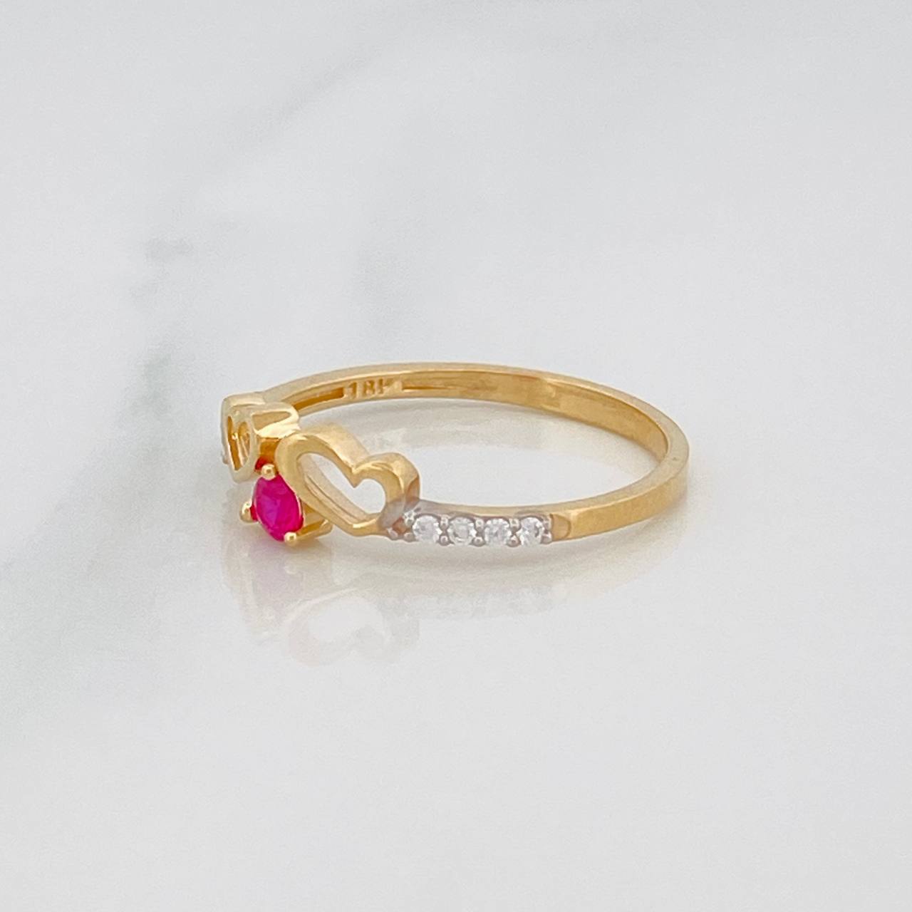 Anillo Corazones 1.85g / T7 1/4 Dos Oros Amarillo Blanco 18K