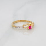 Anillo Corazones 1.85g / T7 1/4 Dos Oros Amarillo Blanco 18K