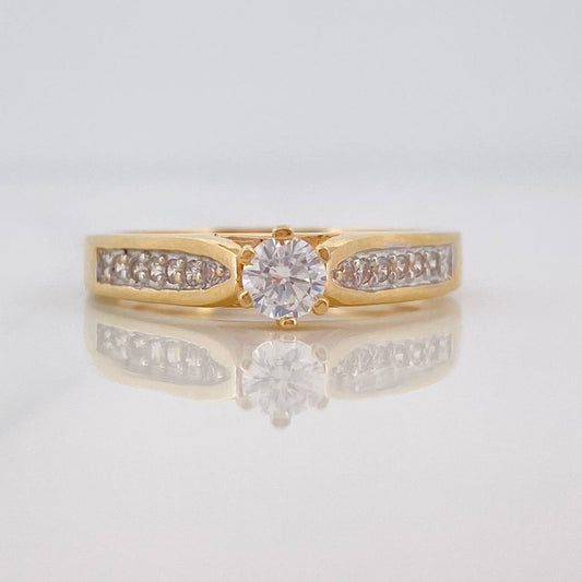 Anillo Solitario Puente 3.5g / T7 1/2 Dos Oros Amarillo Blanco 18K