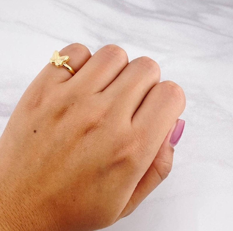 Anillo Mariposa Diamantada 0.95g / T4 3/4 Oro Amarillo 18K