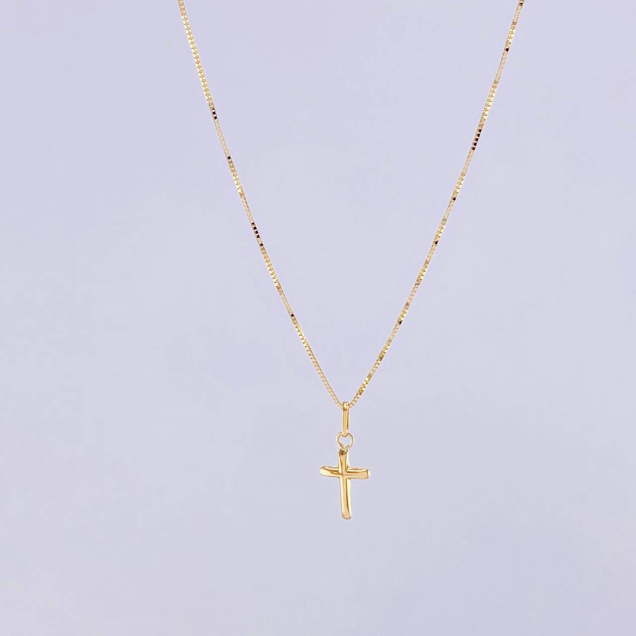 Set Cadena Veneciana + Dije Cruz Puntas Planas / 1.3g / 45cm Oro Amarillo 18K