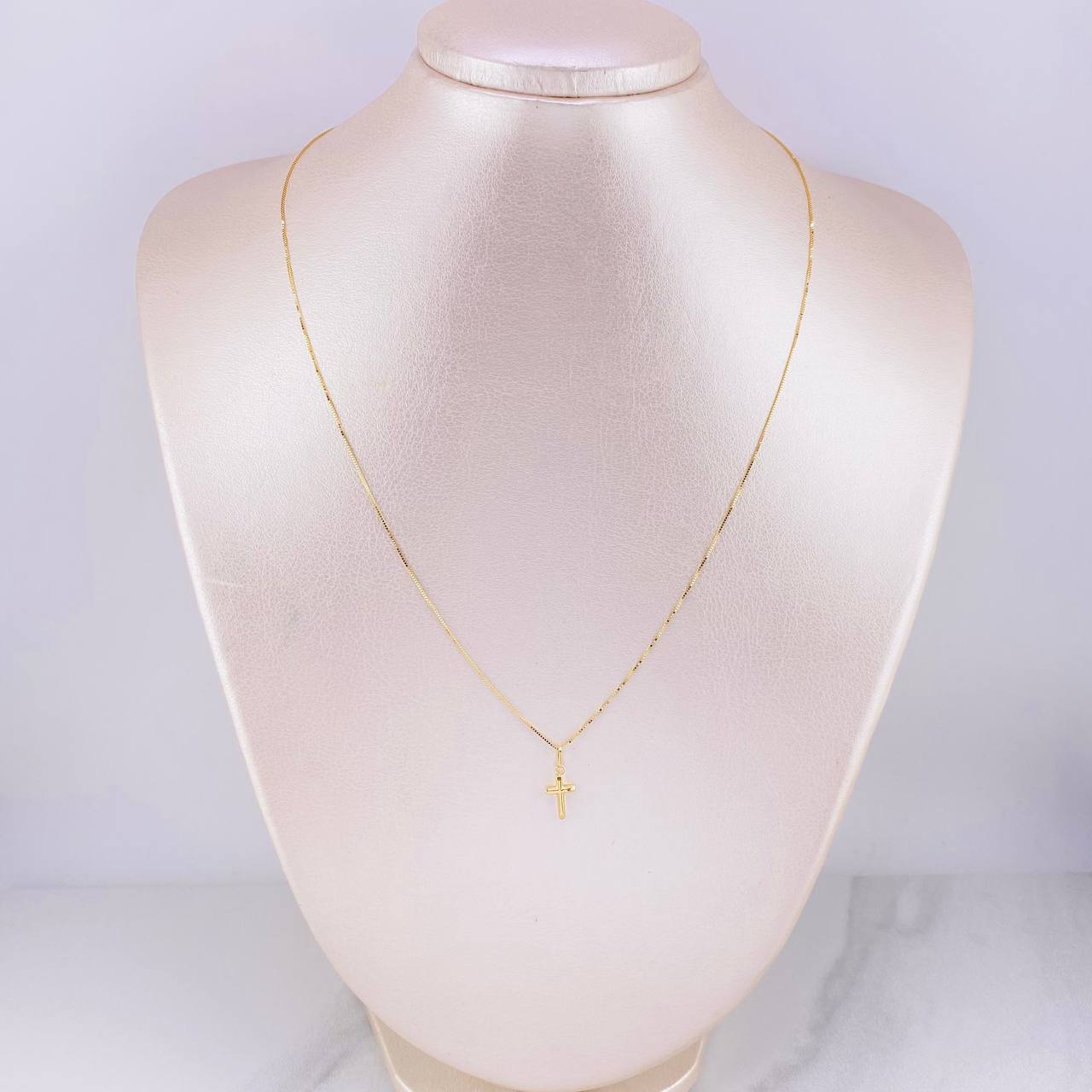 Set Cadena Veneciana + Dije Cruz Puntas Planas / 1.3g / 45cm Oro Amarillo 18K