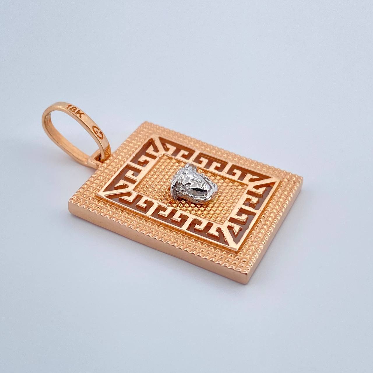 Dije Placa Medusa 7.25gr / 3.8cm / Dos Oros Blanco Rosa 18K $
