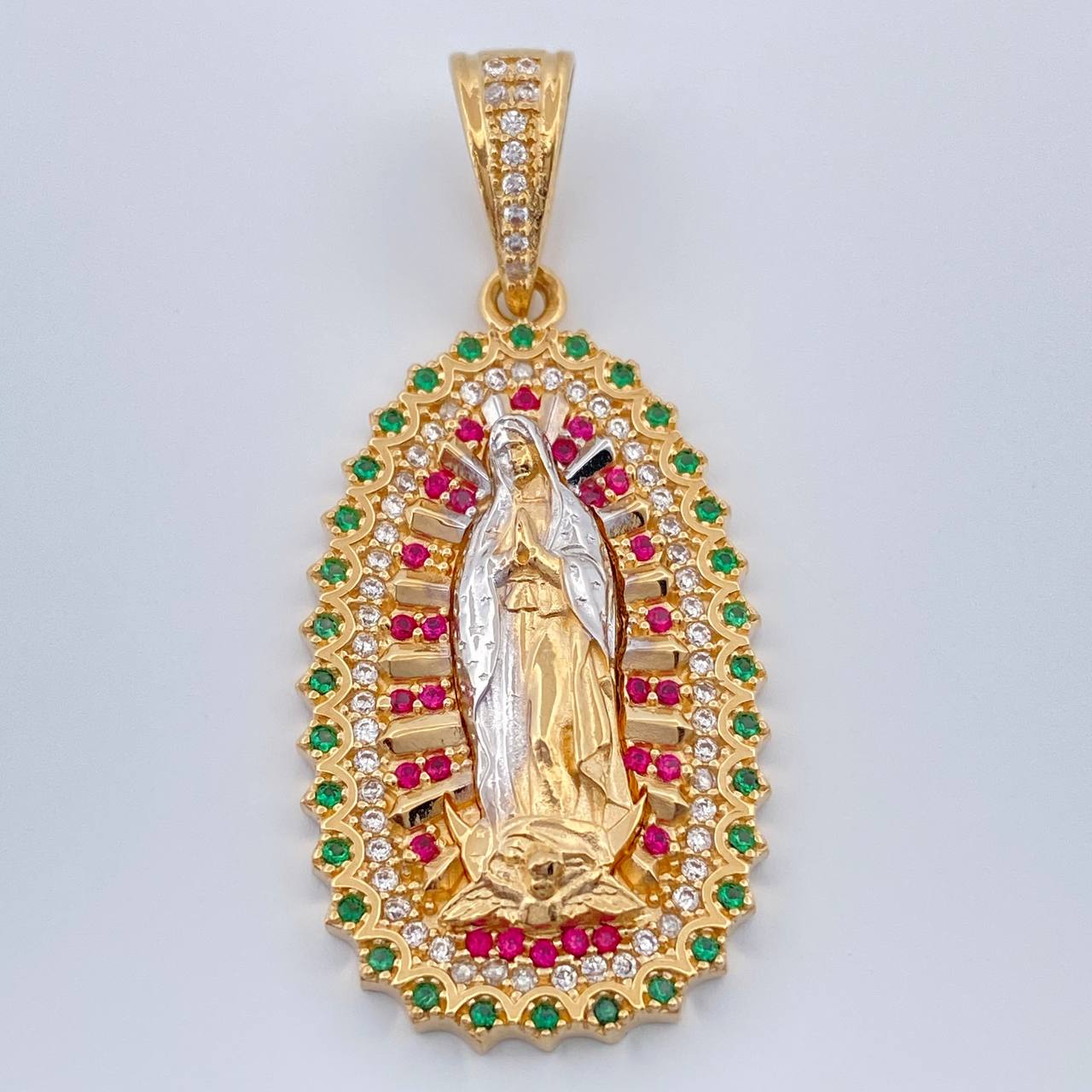 Dije Virgen De Guadalupe 7.25gr / 4cm / Dos Oros Amarillo Blanco 18K $
