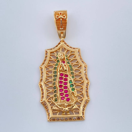 Dije Virgen De Guadalupe 4.55gr / 3.7cm / Circones Blancos Verdes Fucsias Oro Amarillo $