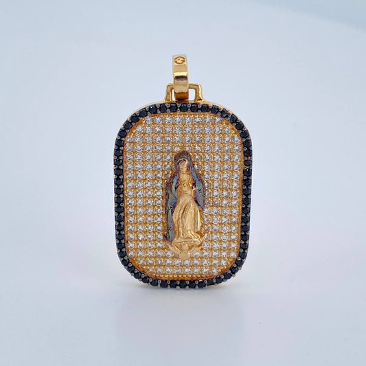 Dije Placa Virgen De Guadalupe 5.65gr / 3.5cm / Dos Oros Amarillo Negro 18K $