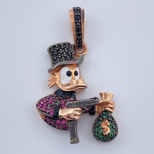 Dije Pato Pistola 5.75gr / 3.7cm / Dos Oros Negro Rosa 18K $