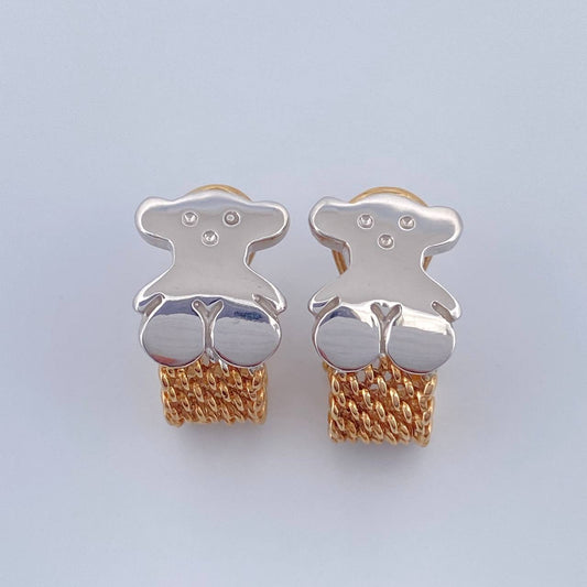 Candongas Oso TS 4.6gr / 1.5cm / Dos Oros Amarillo Blanco 18K &